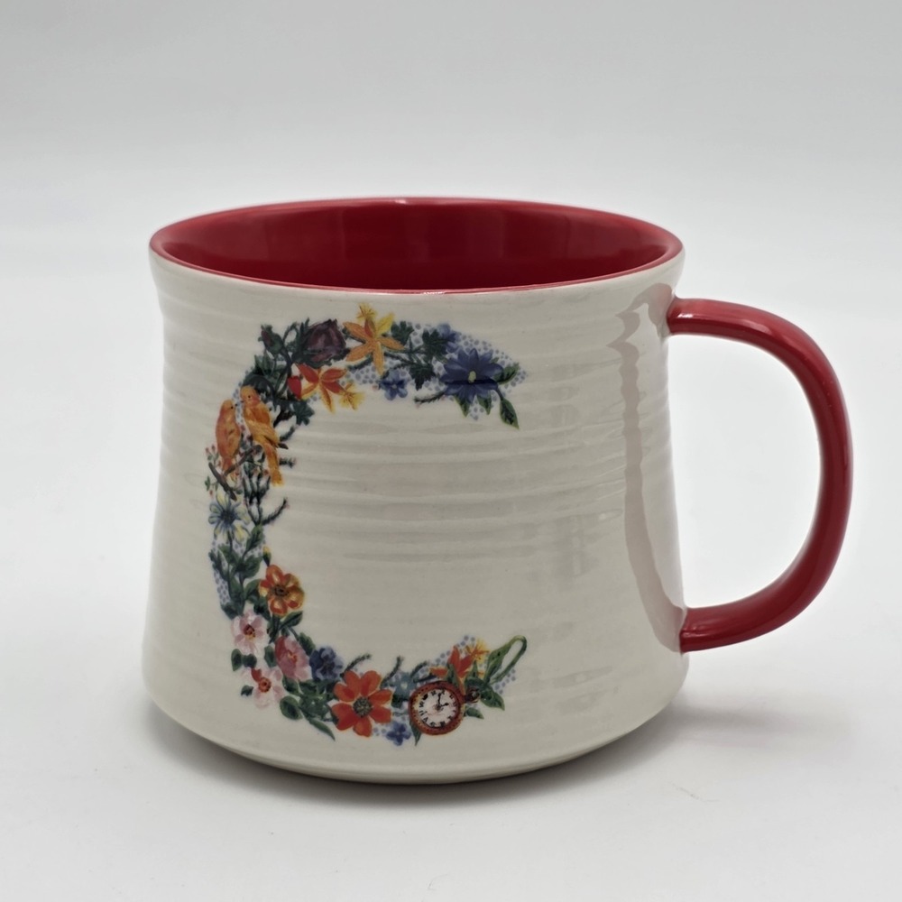 Anthropologie Nathalie Lete Monogram Initial C Cup Mug Floral Donkey Red Coffee